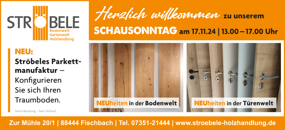 Annonce zum Schautag bei der Holzhandlung Ströbele am 17.11.2024